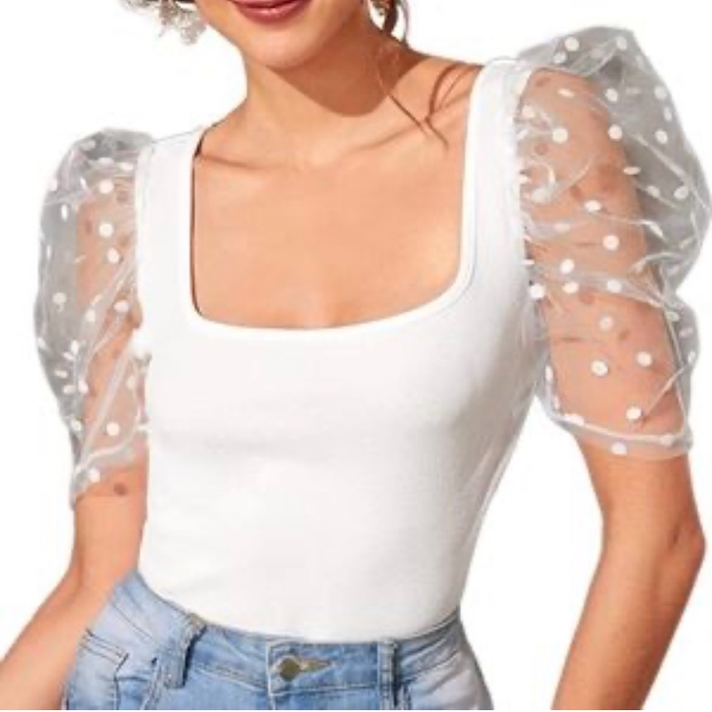 Verdusa Elegant White Puff Sleeve Blouse- NWT